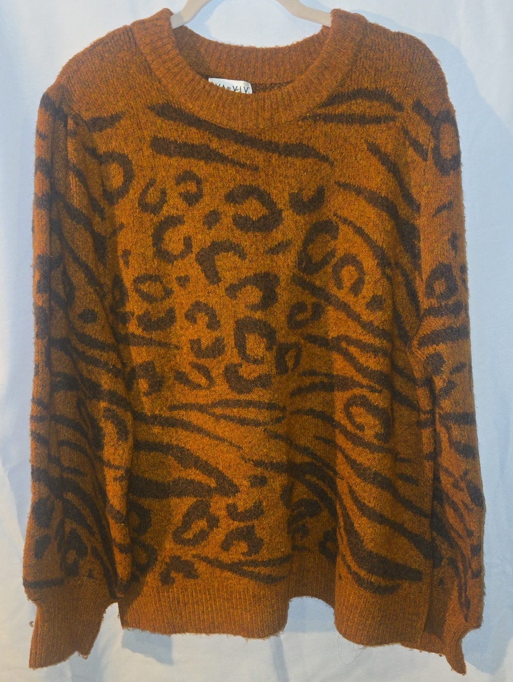 Ava & Viv Burnt Orange Animal-Print Crewneck Sweater